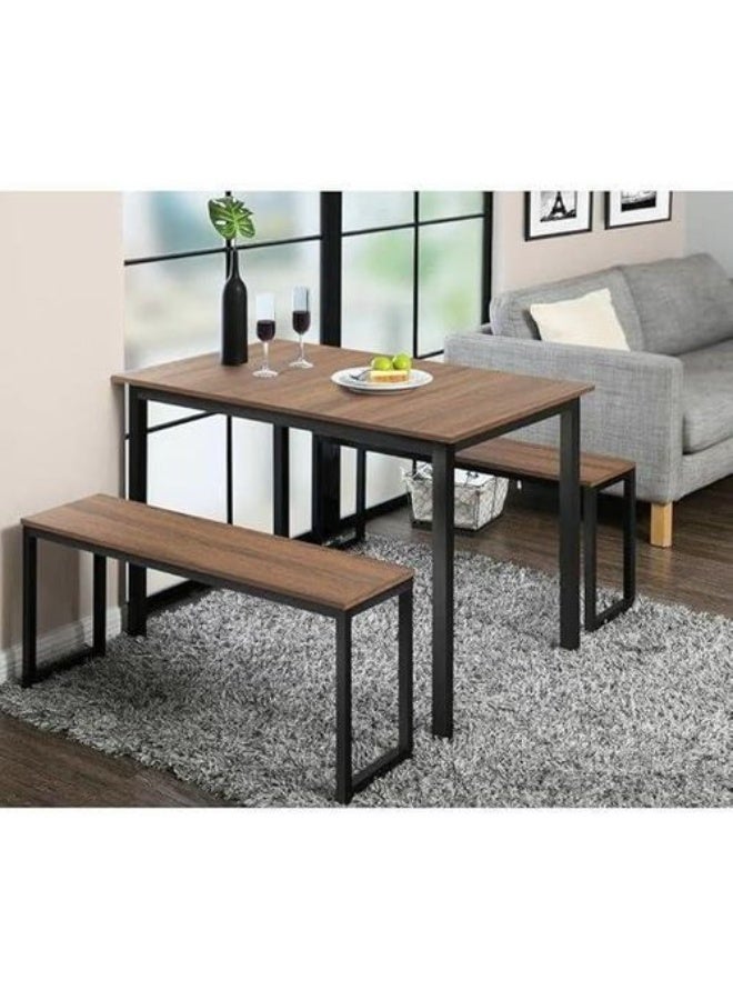 AGM سفرة أنيقة 120×70 سم – طقم طاولة طعام عصرية موفرة للمساحة للشقق والمطابخ وزوايا الإفطار | تشمل 2 بنش – لون بني - Image 2